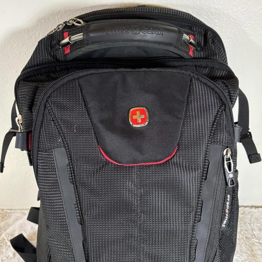 SwissGear Wenger Backpack Laptop Travel Bag Insulated Cooler Pocket Black Red - Picture 6 of 9